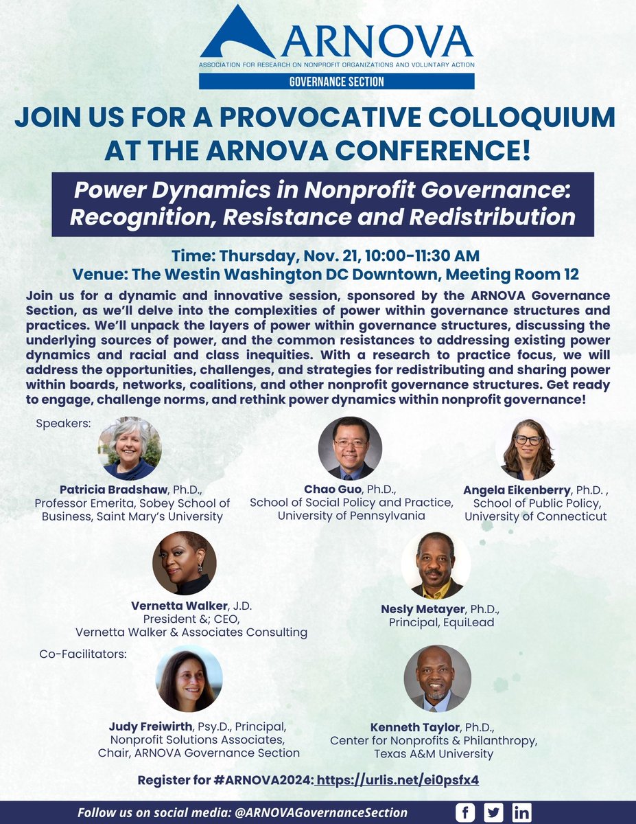 ARNOVA Governance Section (@arnovagov) on Twitter photo Join us for a Provocative Colloquium at the #ARNOVA2024 Conference next week!
Thursday, Nov. 21, 10:00-11:30 AM. urlis.net/ei0psfx4
<a href="/ARNOVA/">ARNOVA</a> <a href="/CriticalARNOVA/">ARNOVA Critical Perspectives Section</a> <a href="/ARNOVA_ESS/">ARNOVA Early Scholars</a> <a href="/TIBS_ARNOVA/">This profile has been discontinued</a> <a href="/MessageStrategy/">ARNOVA Message Strategy Common Interest Group</a> Join us for a Provocative Colloquium at the #ARNOVA2024 Conference next week!
Thursday, Nov. 21, 10:00-11:30 AM. urlis.net/ei0psfx4
<a href="/ARNOVA/">ARNOVA</a> <a href="/CriticalARNOVA/">ARNOVA Critical Perspectives Section</a> <a href="/ARNOVA_ESS/">ARNOVA Early Scholars</a> <a href="/TIBS_ARNOVA/">This profile has been discontinued</a> <a href="/MessageStrategy/">ARNOVA Message Strategy Common Interest Group</a>