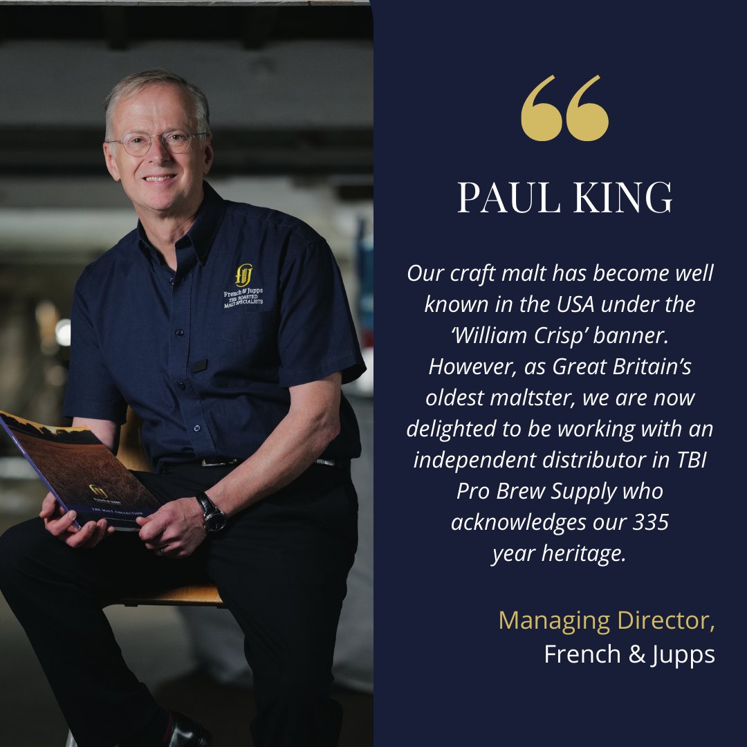 📢 Exciting News: TBI Pro Brew Supply Partners with French &amp; Jupps! 🍻

We’re thrilled to reintroduce French &amp; Jupps’ high-quality malts—previously recognized in the U.S. as William Crisp Malts—exclusively through TBI Pro Brew Supply! Following the transition from RahrBSG, this