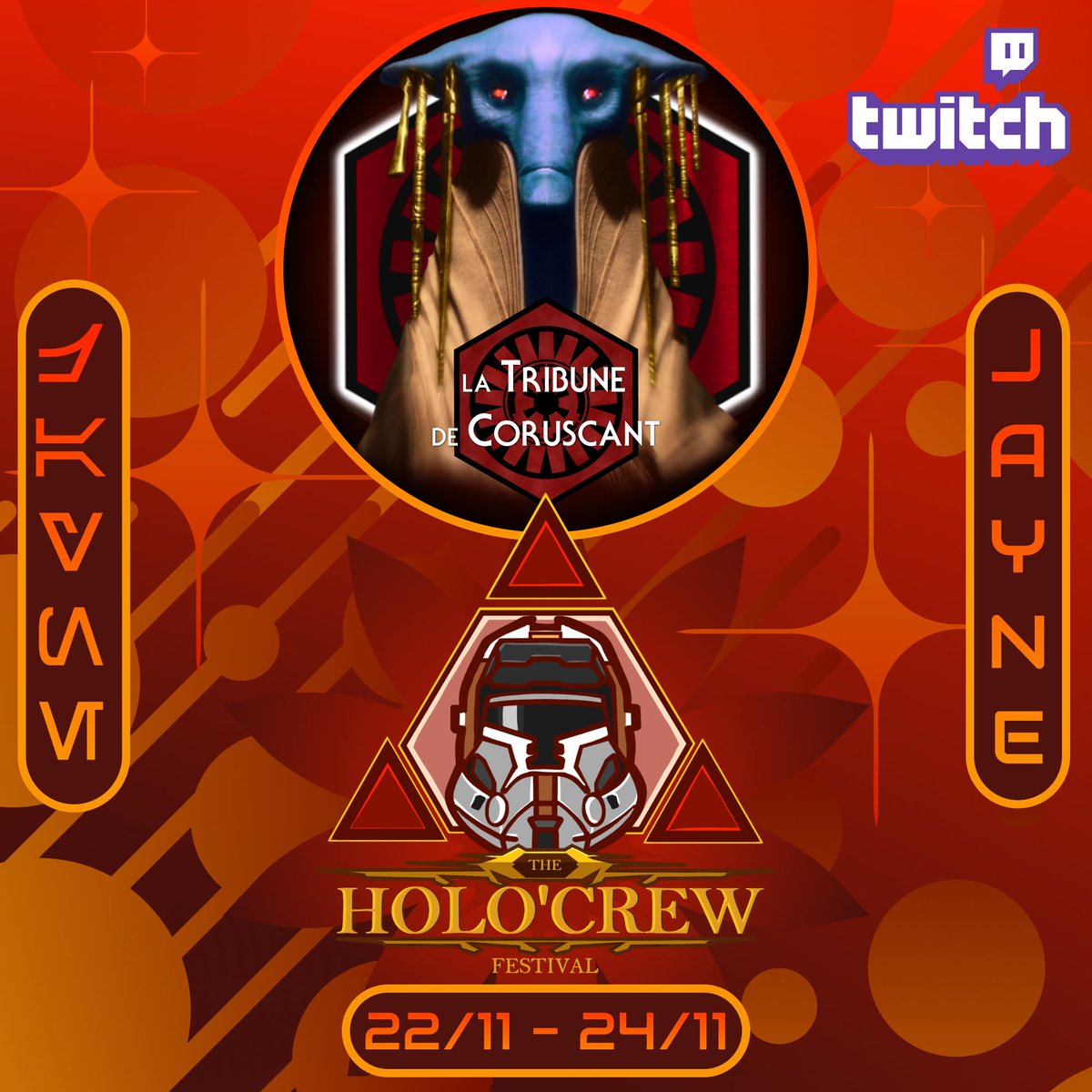 Nous sommes heureux de compter parmi les participants <a href="/LTCoruscant/">La Tribune de Coruscant</a> ! Média Français incontournable de l'actualité quotidienne Star Wars, le trio sera présent durant l'événement !
N'hésitez pas à rejoindre leurs réseaux pour du contenu 100% Star Wars ! ✨