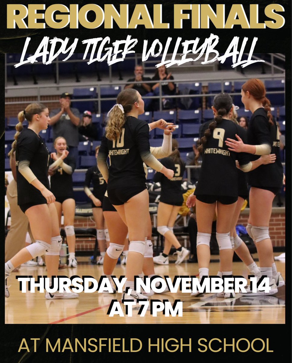 Tonight’s the night to make history for the Whitewright Lady Tigers Volleyball team. 1 win away from going to the STATE TOURNAMENT. Let’s go……..Great Day to be a Whitewright Tiger!!!!  Bring home the DUB!!!