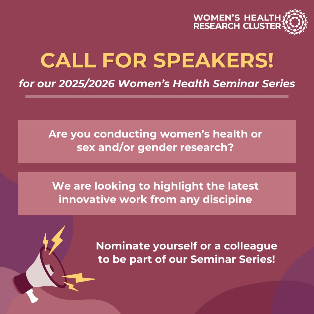 ResearchonWH's tweet image. Are you pioneering new approaches in women’s health or sex and/or gender research? Share your insights at the 2025/2026 Women&apos;s Health Seminar Series! ✨ #WHSS

🔗  We are seeking speakers - nominate yourself or a colleague: ow.ly/btSs50U5O0R
🗓️ Deadline: December 20, 2024