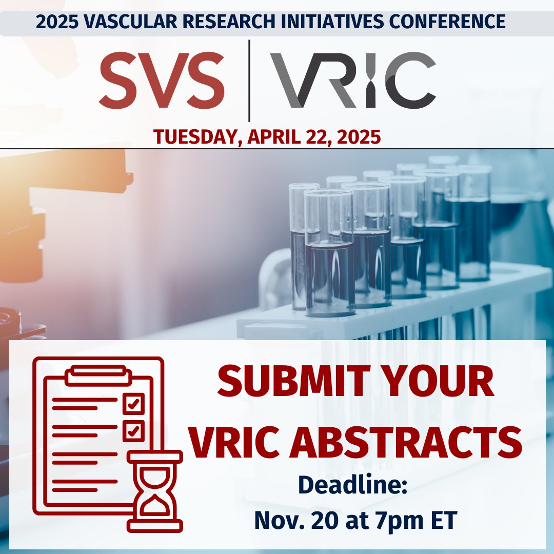 Vascular SVS (@vascularsvs) on Twitter photo The VRIC25 abstract submission deadline is quickly approaching on Wednesday, Nov. 20 at 7 p.m. EST. Don’t miss your chance to showcase your research on a national stage, gain valuable feedback and network with experts. <a href="/kat_howe/">Kathryn Howe</a> ow.ly/BWSy50U7h0s The VRIC25 abstract submission deadline is quickly approaching on Wednesday, Nov. 20 at 7 p.m. EST. Don’t miss your chance to showcase your research on a national stage, gain valuable feedback and network with experts. <a href="/kat_howe/">Kathryn Howe</a> ow.ly/BWSy50U7h0s