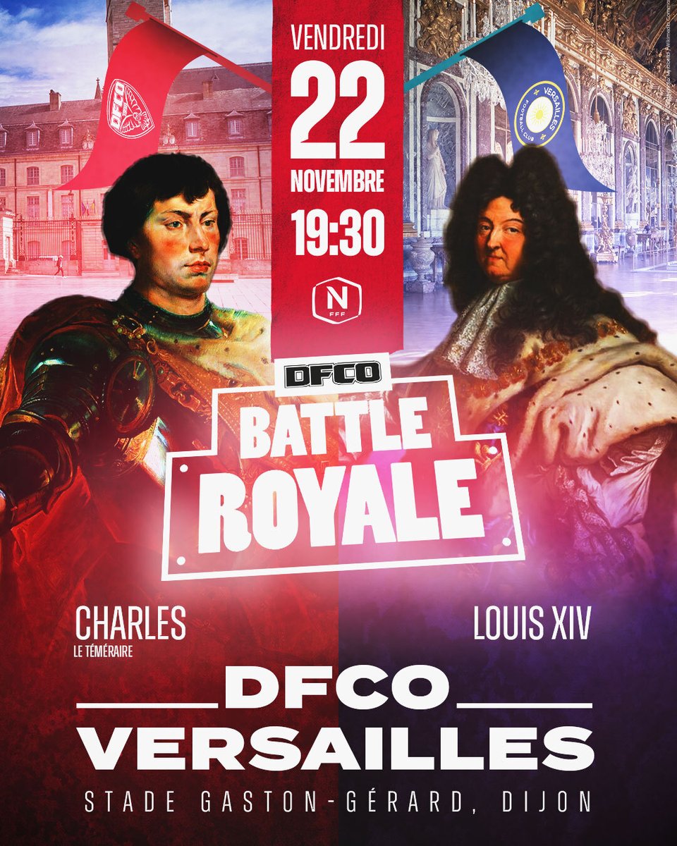 Pierre-Henri Deballon (@phdeballon) on Twitter photo ๐ Bataille royale ร Gaston Gรฉrard ๐๏ธ
Ducs de Bourgogne <a href="/DFCO_Officiel/">Dijon FCO</a> โ๏ธ Rois de France @FCVersaillesOff
"Il n'est pas nรฉcessaire d'espรฉrer pour entreprendre ni de rรฉussir pour persรฉvรฉrer" โฝ๏ธ Charles le Tรฉmรฉraire, Duc de Bourgogne๐ฆ
Billetterie ๐๏ธ : shorturl.at/btsys ๐ Bataille royale ร Gaston Gรฉrard ๐๏ธ
Ducs de Bourgogne <a href="/DFCO_Officiel/">Dijon FCO</a> โ๏ธ Rois de France @FCVersaillesOff
"Il n'est pas nรฉcessaire d'espรฉrer pour entreprendre ni de rรฉussir pour persรฉvรฉrer" โฝ๏ธ Charles le Tรฉmรฉraire, Duc de Bourgogne๐ฆ
Billetterie ๐๏ธ : shorturl.at/btsys