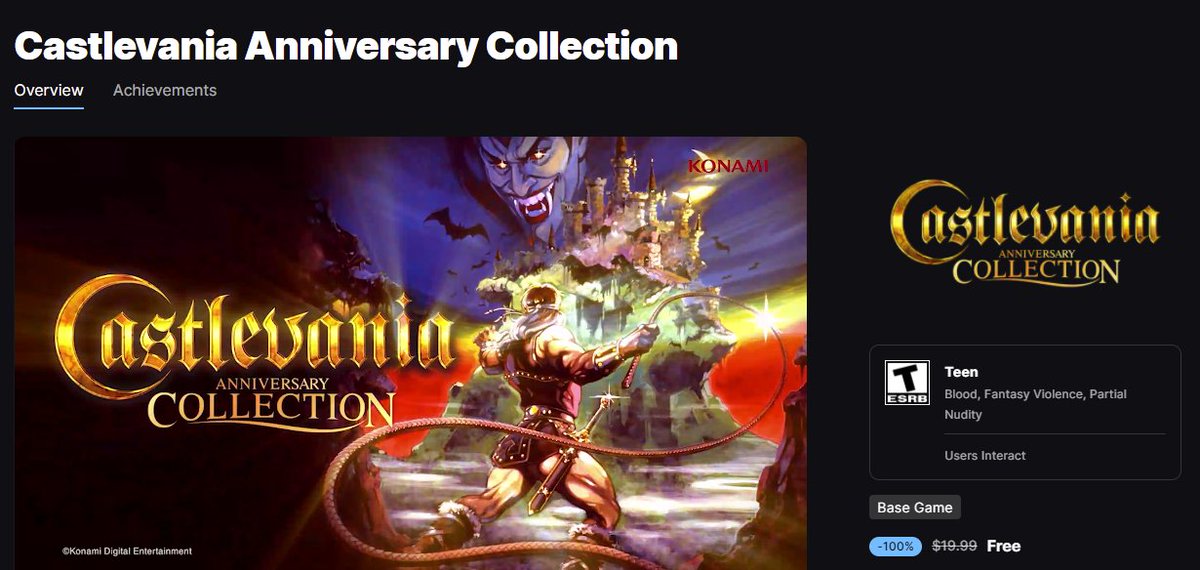 Steve Isaacs (@mr_isaacs) on Twitter photo FREE this week! Castlevania Anniversary Collection!!
<a href="/EpicGames/">Epic Games Store</a> #freegame #retrogaming #gameon FREE this week! Castlevania Anniversary Collection!!
<a href="/EpicGames/">Epic Games Store</a> #freegame #retrogaming #gameon