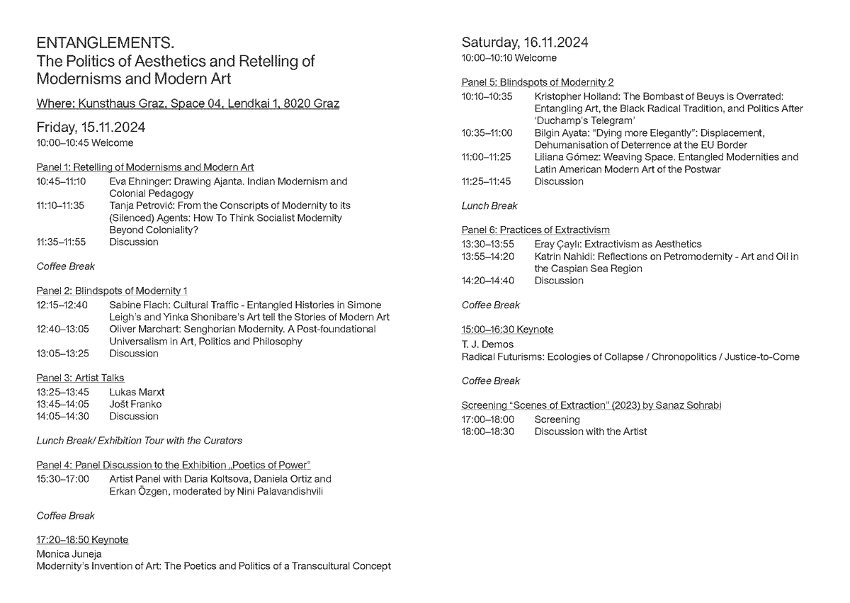 PolTheorieWien's tweet photo. .@MarchartOliver hält morgen, 15.11., einen Vortrag zu "Senghorian Modernity. A Post-foundational
Universalism in Art, Politics and Philosophy" im Rahmen des Symposiums "Entanglements - The Politics of Aesthetics and Retelling of Modernisms and Modern Art" @UniGraz|Kunsthaus Graz https://t.co/PIEyW6rRZy