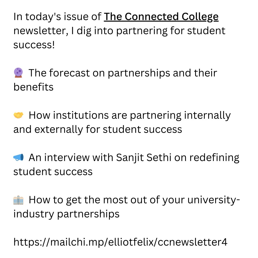 Elliot Felix π (@elliotfelix) on Twitter photo Check out today's issue of the @connectedcollege newsletter for insights on partnering for #studentsuccess in #highered!
Including an interview with <a href="/sanjitsethi/">Sanjit Sethi</a> of MCAD
Read : mailchi.mp/elliotfelix/ccβ¦
Subscribe: elliotfelix.com/newsletter
#connectedcollege Check out today's issue of the @connectedcollege newsletter for insights on partnering for #studentsuccess in #highered!
Including an interview with <a href="/sanjitsethi/">Sanjit Sethi</a> of MCAD
Read : mailchi.mp/elliotfelix/ccβ¦
Subscribe: elliotfelix.com/newsletter
#connectedcollege