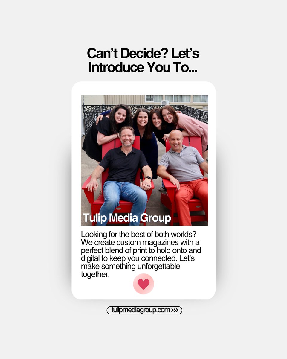 TulipMediaGroup's tweet photo. Meet Print and Digital, two magazine formats guaranteed to make the sparks fly and charm your audience! Not sure who���s ‘the one’? 💌 Check out our blog for the full breakdown, or visit https://t.co/UP3c8Ozipt 

...or slide into our DMs 😉 (no "u up" texts from us, promise) https://t.co/WtKmQWLQek