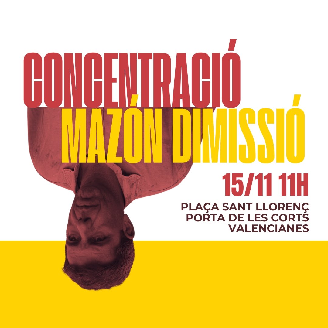esquerraunida's tweet image. ‼️Demà compareixerà Mazón a les Corts Valencianes. 

Ens concentrarem a la seua arribada a les 11 a la plaça de Sant Llorenç, per tornar a demanar la seua dimissió, justícia i garanties. 

🔻 Davant les seus negligències ens trobaran organitzades, demà totes a les Corts!