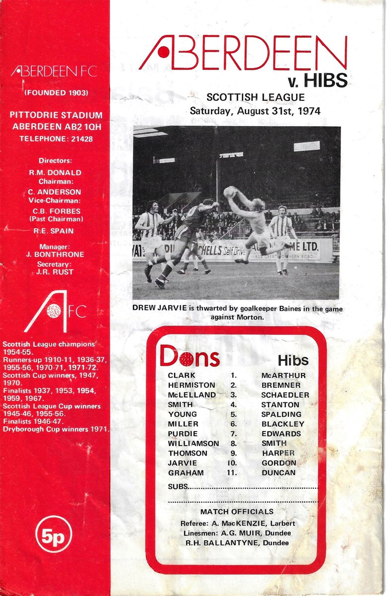 Another retro programme from our collection - Dons (2) v Hibernian (3) from 31st August 1974. Scottish League 1st Division. 
<a href="/AFCCT/">Aberdeen FC Community Trust</a>
@firstdonsmatch
<a href="/AFCHeritage/">AFC Heritage SCIO</a>