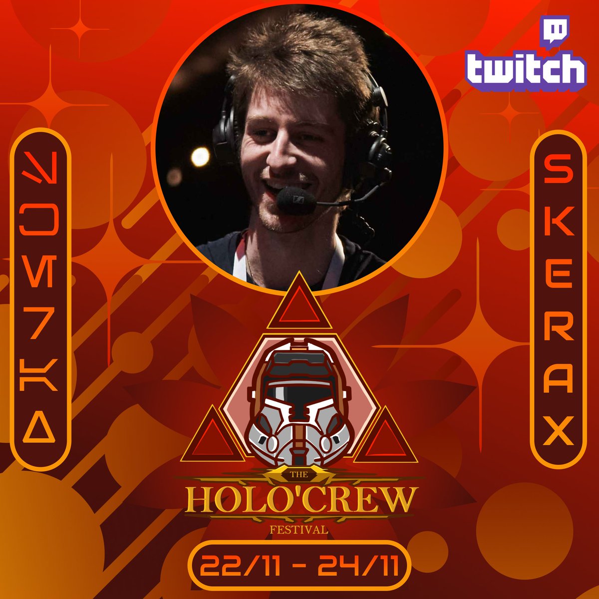 Retrouvez <a href="/SkeraxFR/">Skerax</a> , streamer et cosplayer, membre de l'association Force Ghost Productions durant l'événement The Holo'Crew Festival ! 
N'hésitez pas à rejoindre ses réseaux sociaux si vous êtes férus de challenges et de speedrun en tous genres ! 🔥