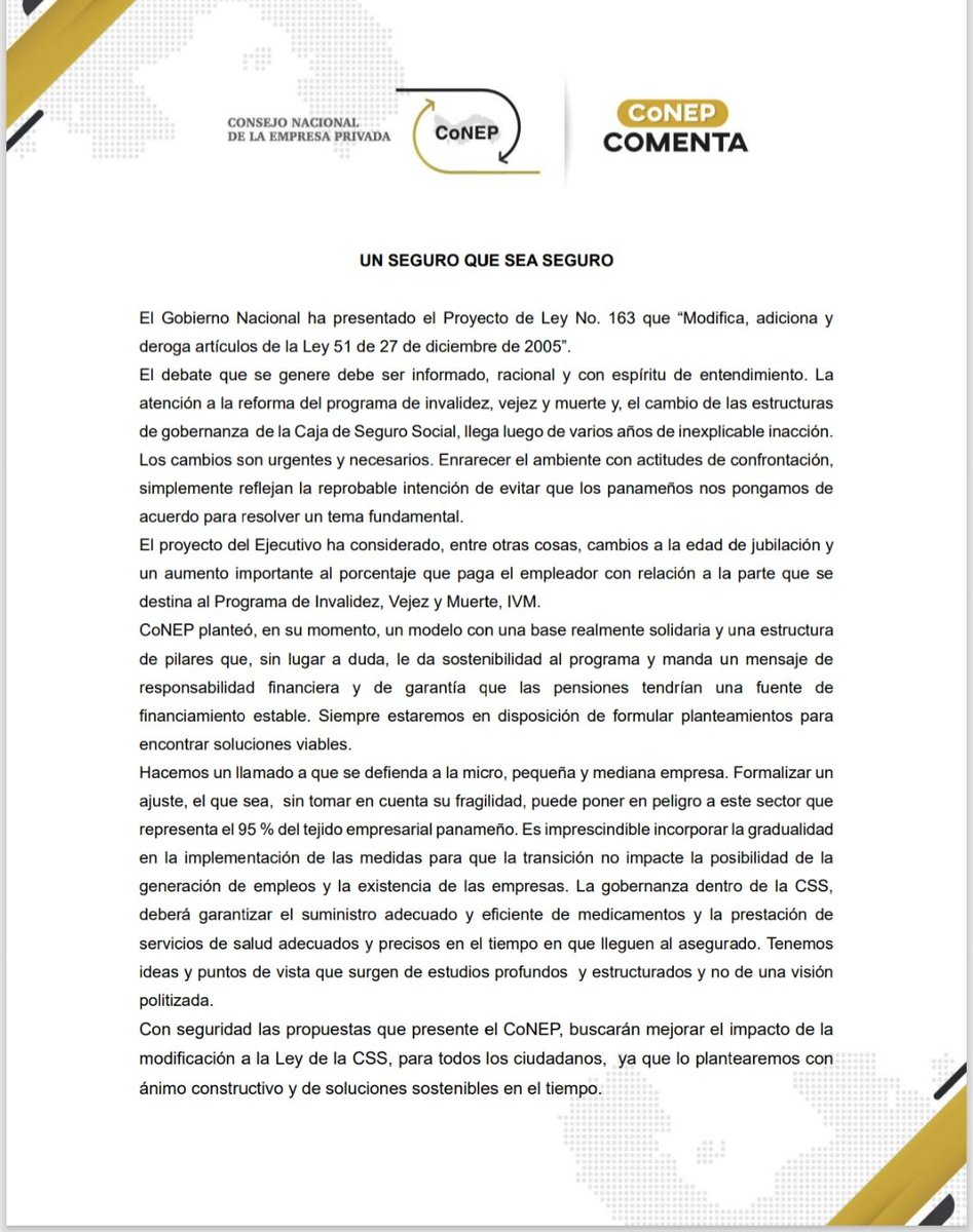 reformaseoye's tweet photo. El Consejo Nacional de la Empresa Privada (@CONEPPanama), se pronuncia sobre el inicio del debate sobre las reformas a la Ley de la Caja del Seguro Social (CSS). #Noticiasradioreforma https://t.co/GHtHFTmH91