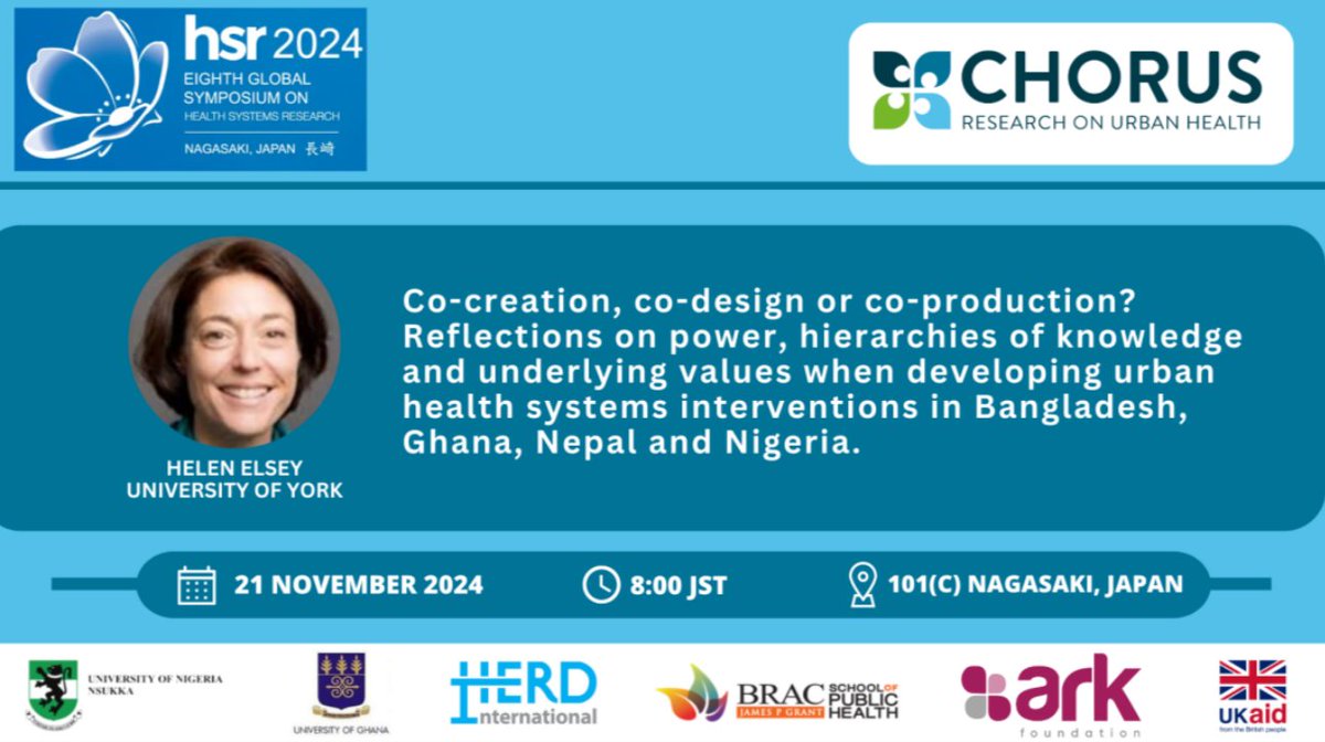 Helen Elsey (@helenelsey) on Twitter photo Excited to share our experiences of co-designing health systems interventions with local governments, communities and health providers <a href="/ChorusUrban/">CHORUS Urban Health</a> in cities in Nigeria <a href="/HPRG_Nigeria/">HPRG</a> , Ghana @SPHGhana , Nepal <a href="/HERDIntl/">HERD International</a> and Bangladesh <a href="/arkfoundation1/">ARK Foundation</a> #HSG2024 Excited to share our experiences of co-designing health systems interventions with local governments, communities and health providers <a href="/ChorusUrban/">CHORUS Urban Health</a> in cities in Nigeria <a href="/HPRG_Nigeria/">HPRG</a> , Ghana @SPHGhana , Nepal <a href="/HERDIntl/">HERD International</a> and Bangladesh <a href="/arkfoundation1/">ARK Foundation</a> #HSG2024