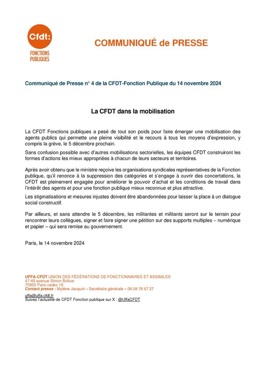 La <a href="/CFDT/">CFDT</a> appelle les agents des fonctions publiques à se mobiliser le 5 décembre. Le fonctionnaire bashing, ça suffit ! Nos services publics et les agents qui les assurent quotidiennement méritent mieux <a href="/guillaumekasba/">Guillaume Kasbarian</a>