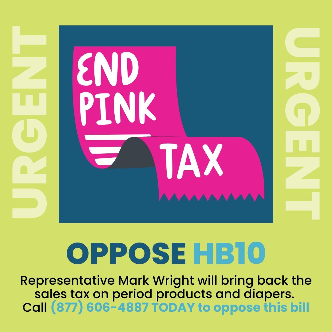 Can you call your State Representative TODAY and tell them you want diapers and period products to remain exempt from state sales tax? Just call (877) 606-4887 to be connected to your Rep.