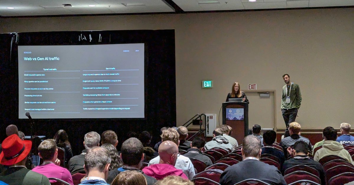 soloio_inc's tweet photo. Learning about Envoy Proxy’s power in securing & optimizing LLMs with @Idit_Levine! With its dynamic architecture and high-performance core, it’s a standout for LLM gateways. #KubeCon #EnvoyProxy #LLM https://t.co/kgyxr39pyC