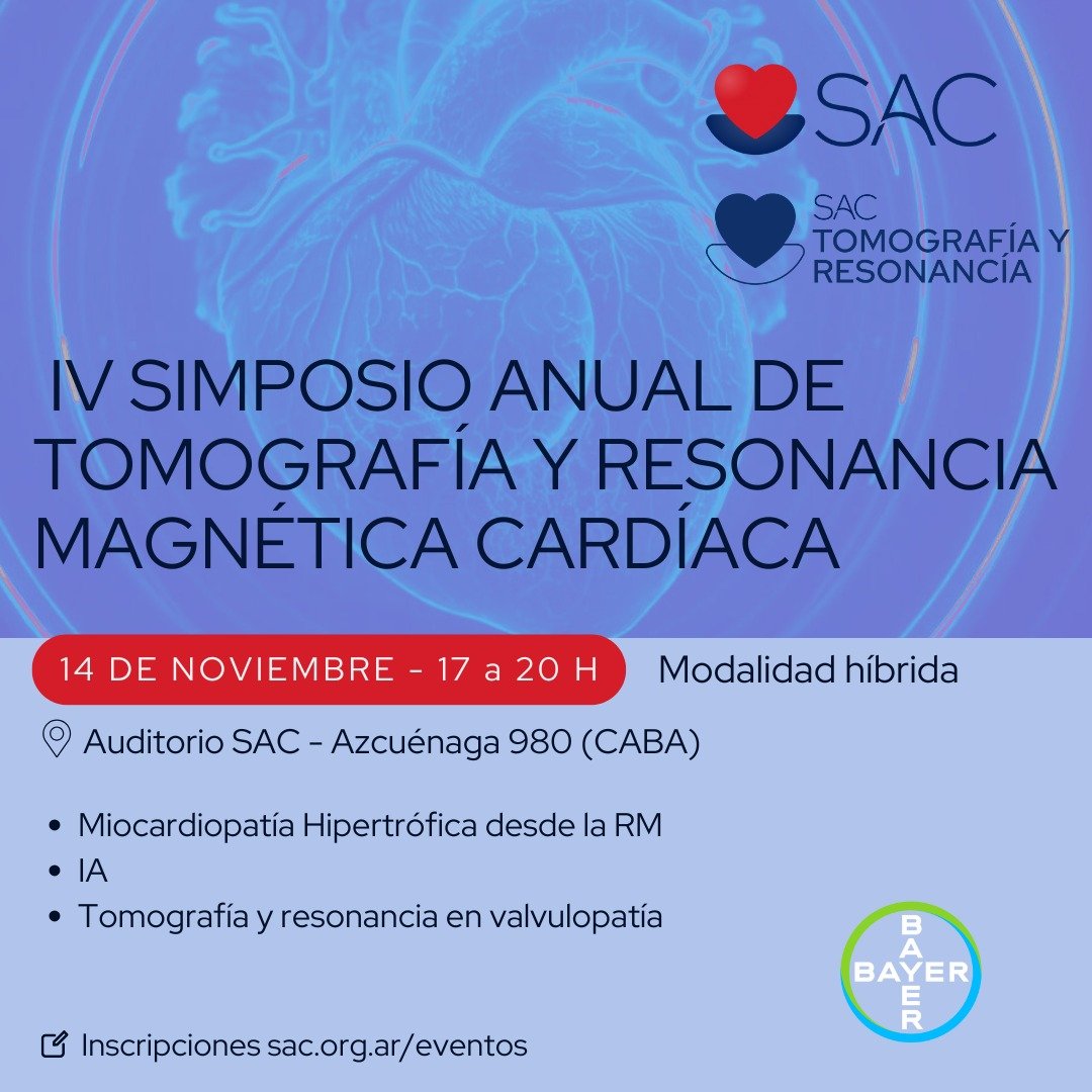 Consejo de Cardiología Clínica y Terapéutica🩺 SAC (@clinicasac) on Twitter photo 📢Hoy Simposio Anual de TC y RNM cardiaca del Consejo <a href="/TomoResoSac/">@Tc-rmn-sac</a> <a href="/SAC_54/">Sociedad Argentina de Cardiología</a> .
🗓️14 de noviembre. 🕔17 a 20 hs🇦🇷.
🆓Sin costo de inscripción y modalidad híbrida💻.
sac.org.ar/sac-eventos/v-… 📢Hoy Simposio Anual de TC y RNM cardiaca del Consejo <a href="/TomoResoSac/">@Tc-rmn-sac</a> <a href="/SAC_54/">Sociedad Argentina de Cardiología</a> .
🗓️14 de noviembre. 🕔17 a 20 hs🇦🇷.
🆓Sin costo de inscripción y modalidad híbrida💻.
sac.org.ar/sac-eventos/v-…