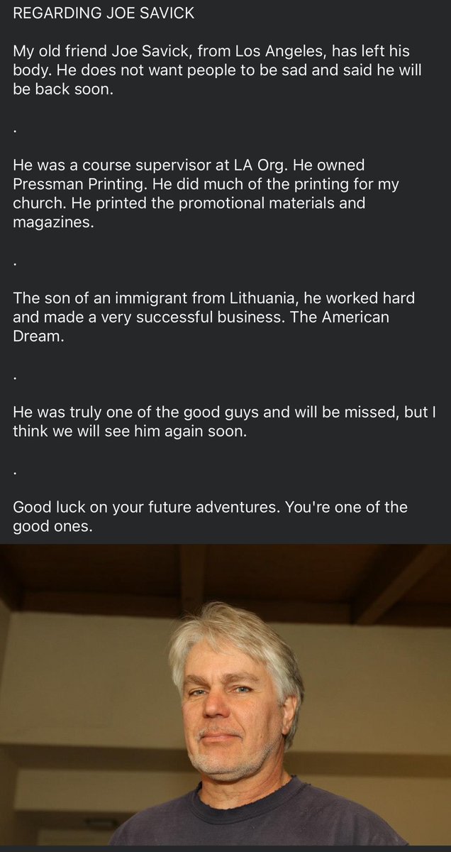 CensorIsTrash's tweet image. Now that my adjustment to civilian life is back time to go back to destroying the Cult. I may be out but I still see it all.  This is how they announce deaths but don’t worry he said he’ll be back. #Scientology #Cult