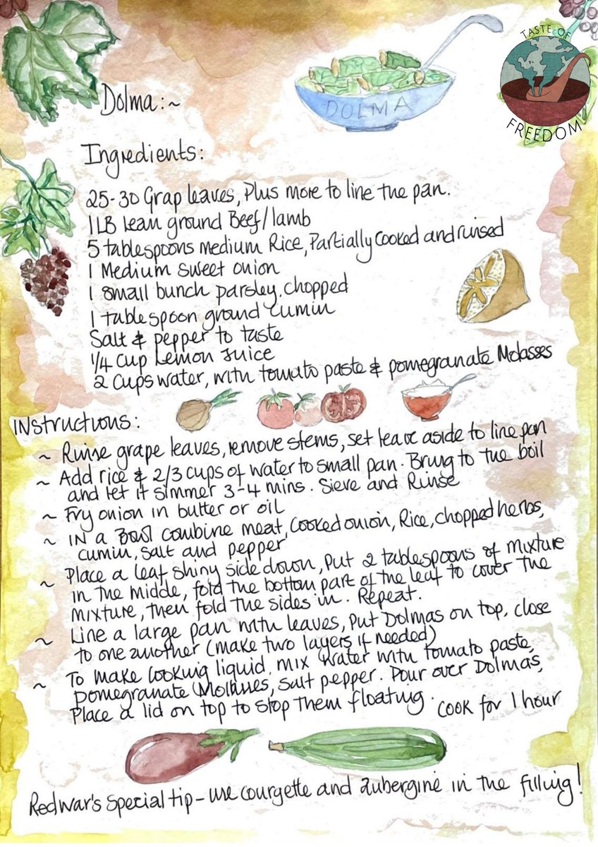 Taste of Freedom: Welcome to our first edition of our monthly Menu Club.

Our November dish, Dolma, is shared by Redwar* who is Kurdish.

 Redwar says: “My mother and wife used to make this recipe so it reminds me of family and Kurdistan”