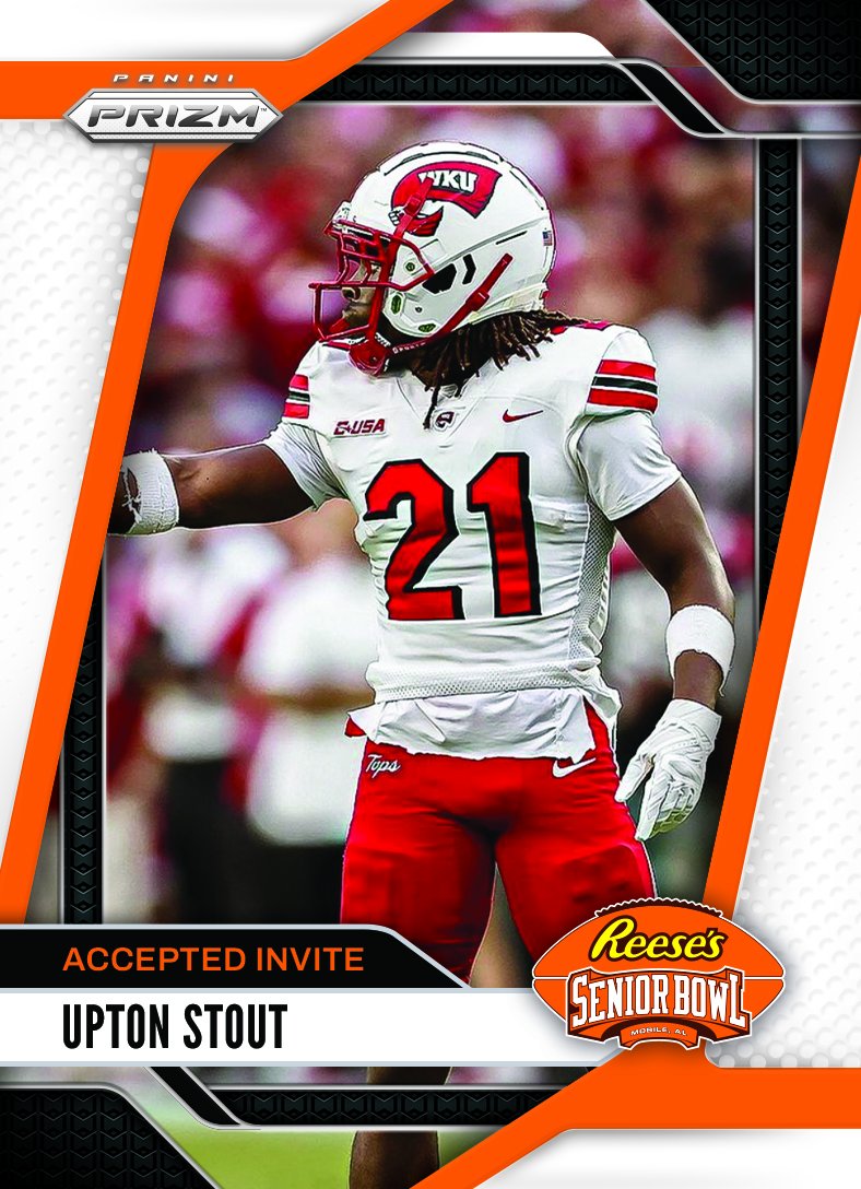 Reese's Senior Bowl (@seniorbowl) on Twitter photo It’s OFFICIAL! DB Upton Stout <a href="/upton_5tout/">Upton Stout₅🦅</a> from <a href="/WKUFootball/">WKU Football</a> accepted his invite to the 2025 Senior Bowl!!! #GoTops #BestOfTheBest #TheDraftStartsInMOBILE™️
@JimNagy_SB <a href="/PaniniAmerica/">Panini America</a> #RatedRookie It’s OFFICIAL! DB Upton Stout <a href="/upton_5tout/">Upton Stout₅🦅</a> from <a href="/WKUFootball/">WKU Football</a> accepted his invite to the 2025 Senior Bowl!!! #GoTops #BestOfTheBest #TheDraftStartsInMOBILE™️
@JimNagy_SB <a href="/PaniniAmerica/">Panini America</a> #RatedRookie