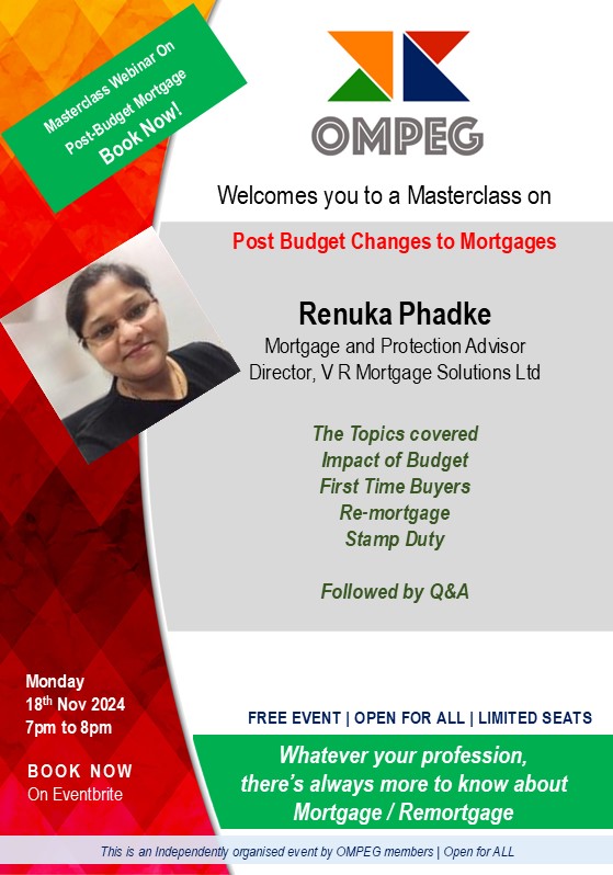 #OMPEG Masterclass #Mortgage queries for new and existing buyers answered #Free registration #Session on 18th Nov24 7pm- 8pm Online 
eventbrite.co.uk/e/post-budget-…