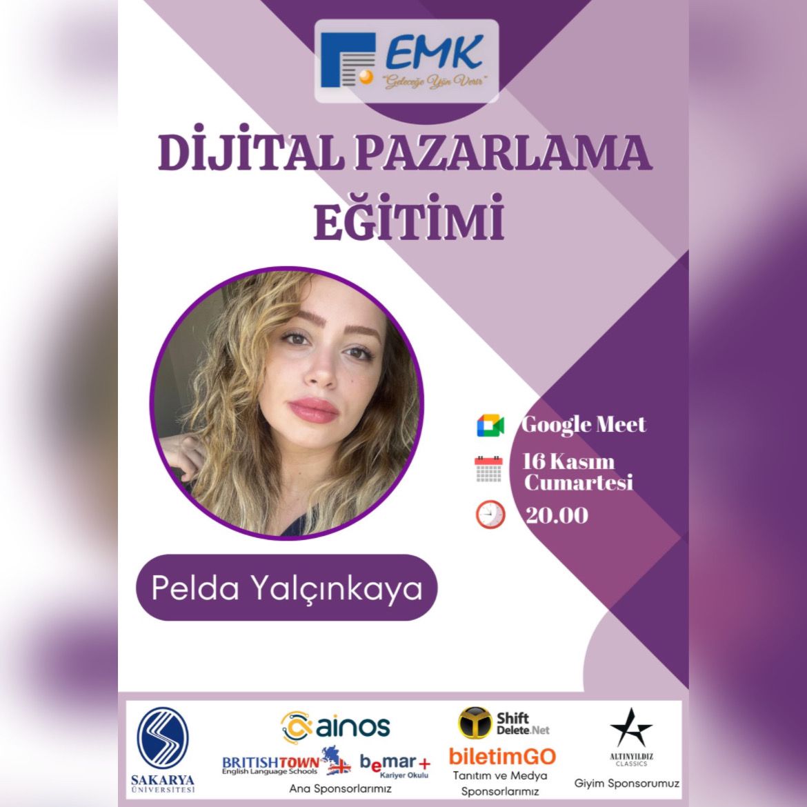 sakaryaemk's tweet photo. SAÜEMK olarak eğitimlerimize devam ediyoruz. 🤩

Dijital Pazarlama Uzmanı Pelda Yalçınkaya'nın gerçekleşetireceği eğitime katılarak siz de dijital dünyada marka oluşturma konularında yeni bilgiler edinebilirsiniz.

📄Eğitimimiz sertifikalıdır.

📅16 Kasım
⏰ 20.00
📍Google Meet https://t.co/WZysAIekma
