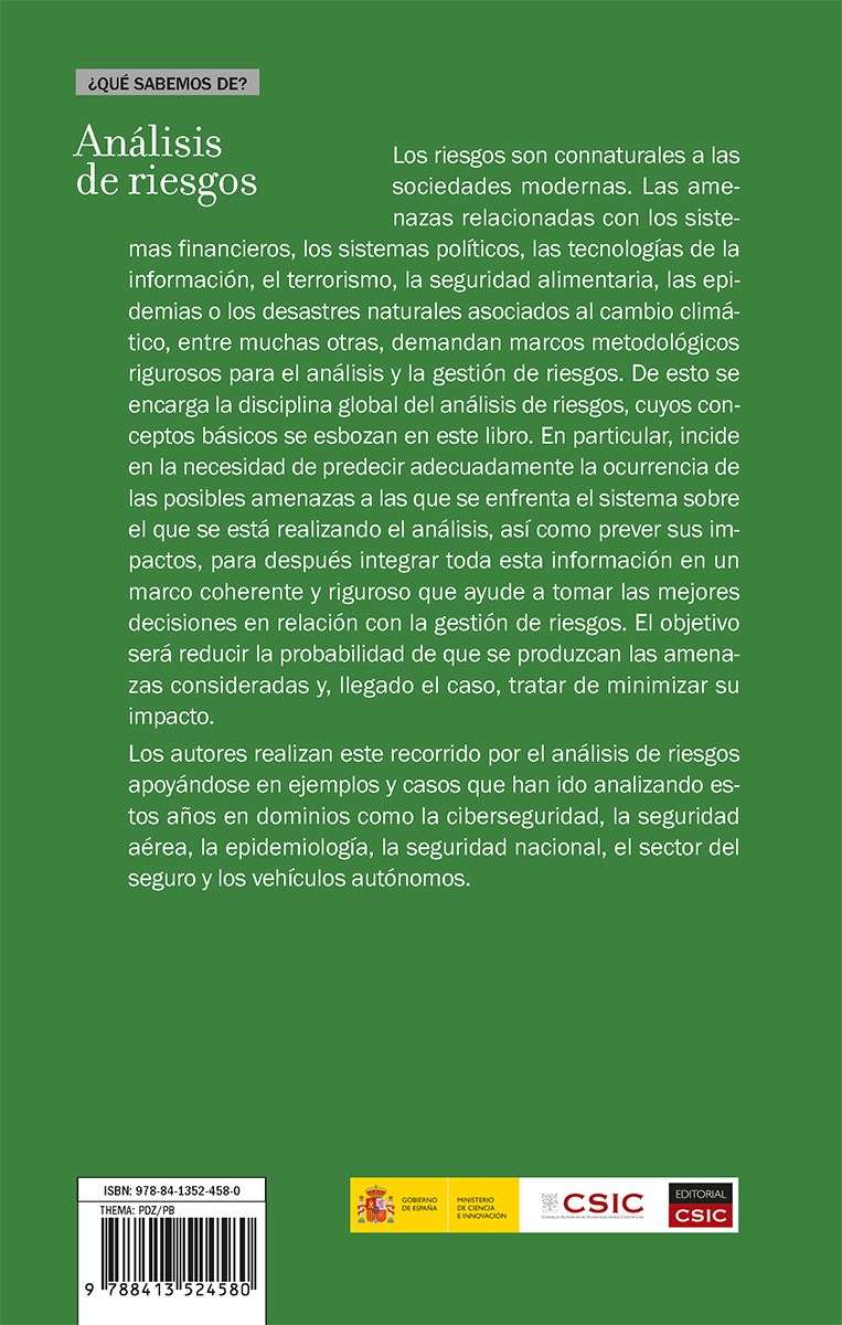 #QuéSabemosDe Análisis de riesgos. David Ríos Insua <a href="/davidrinsua/">David Ríos Insua</a> y Roi Naveiro Flores <a href="/roinaveiro/">Roi Naveiro Flores</a> Colección coeditada con <a href="/CSICdivulga/">CSIC Divulga</a> catarata.org/libro/analisis…