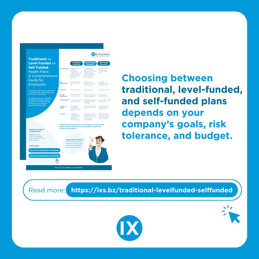 ixshealth's tweet image. Not sure which health plan is right for your business? Our handy guide breaks down traditional, level-funded, and self-funded options. 

Download the guide here: ixs.bz/traditional-le…

#IXSolutions #broker #healthinsurance #employeebenefits #levelfundedplans