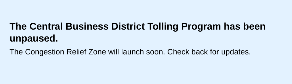 .<a href="/MTA/">MTA</a>'s website officially says congestion pricing is "unpaused."

I'll save the bigger celebration for January 5, 2025, but emojis seem appropriate!

🎉🥳🎇

new.mta.info