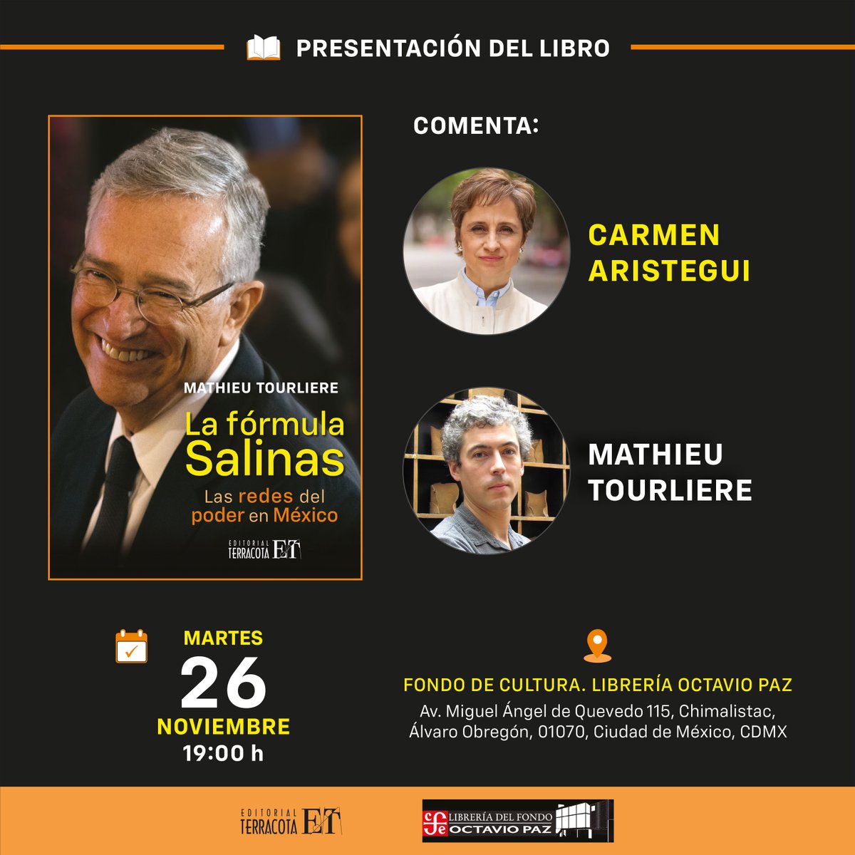 Pax (@librospax) on Twitter photo La fórmula Salinas. Una radiografía del multimillonario
más polémico de nuestro país y de su peculiar forma de hacer negocios. Presentan el 26 de noviembre a las 19 h <a href="/AristeguiOnline/">Aristegui Noticias</a> <a href="/Mtourlie/">Mathieu Tourliere</a> en <a href="/FCEMexico/">Fondo de Cultura Económica</a>, Librería Octavio Paz #LFS La fórmula Salinas. Una radiografía del multimillonario
más polémico de nuestro país y de su peculiar forma de hacer negocios. Presentan el 26 de noviembre a las 19 h <a href="/AristeguiOnline/">Aristegui Noticias</a> <a href="/Mtourlie/">Mathieu Tourliere</a> en <a href="/FCEMexico/">Fondo de Cultura Económica</a>, Librería Octavio Paz #LFS