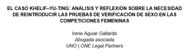 IreneAguiarG's tweet photo. Con mucha alegría les comparto que mi trabajo sobre el caso Khelif - Yu-ting ha sido admitido y lo defenderé este sábado en el V Congreso Internacional de Derecho Deportivo de la @AEDD1. 

Un análisis detallado con una recopilación de toda la información disponible hasta la fecha, en el que argumento por qué deben reintroducirse las pruebas de verificación de sexo en las competiciones femeninas.

Gracias al Comité Científico del congreso por su admisión y permitirme compartirlo.