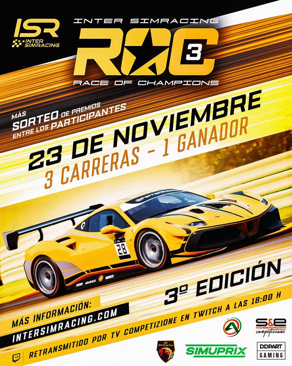 El próximo 23 de noviembre tendrá lugar el ROC finde temporada 2024 en <a href="/inter_simracing/">ISR</a>
Formato de 3 carreras y 3 coches diferentes.
Te apuntas?

Quién se a apuntado es <a href="/NoWheelsSim/">NoWheelsSim Cockpits</a> y cafedromedario.com
Toda la info en nuestro Discord y web ISR.