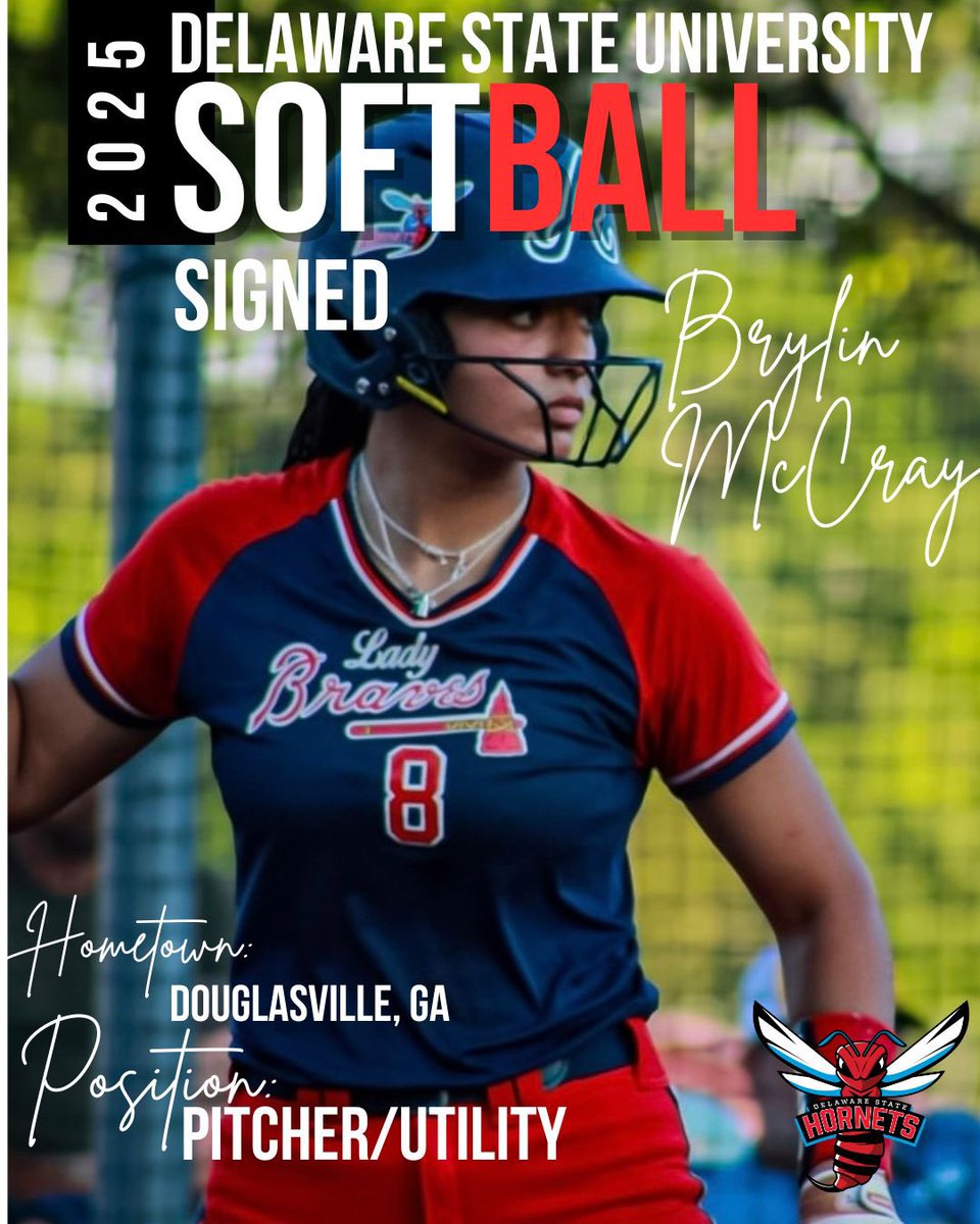 Please help us welcome Brylin McCray, to the Delaware State Hornet Softball family! Brylin is a pitcher/utility from Douglasville, GA.

We are excited you chose to spend your next four years here at Delaware State University.

Congratulations Brylin!!