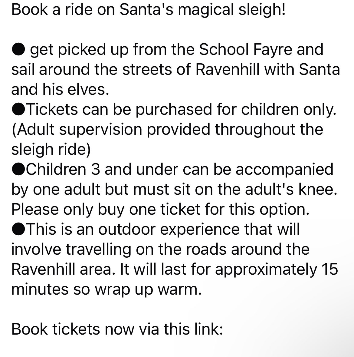 Book a ride on Santa's magical sleigh!

●This is an outdoor experience that will involve travelling on the roads around the Ravenhill area. It will last for approximately 15 minutes so wrap up warm.

Book tickets now via this link:

klubfunder.com/Clubs/St_Micha…