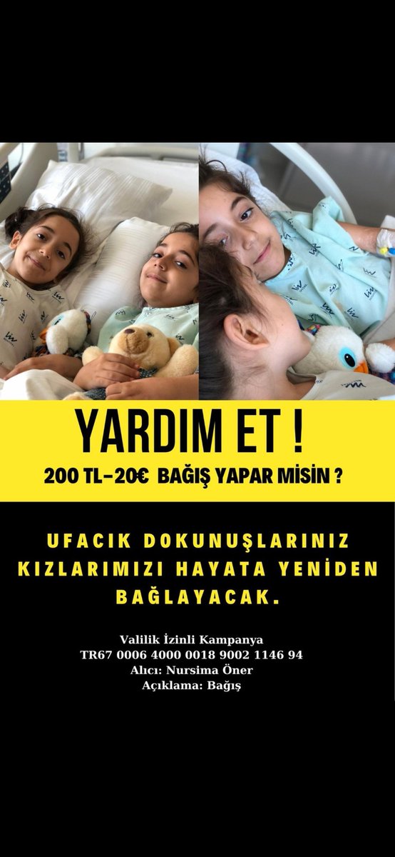 Kelimler bu iki bebek için birşeyler yazmaya anlamsız kalıyor. 
Ama Vicdan'lar bunlar'dan yüz çevirmeye kifayesiz kalmasın.
1 öğün yemek yada sigara parasını çok görmeyelim.
#ikizlerÖlüyor