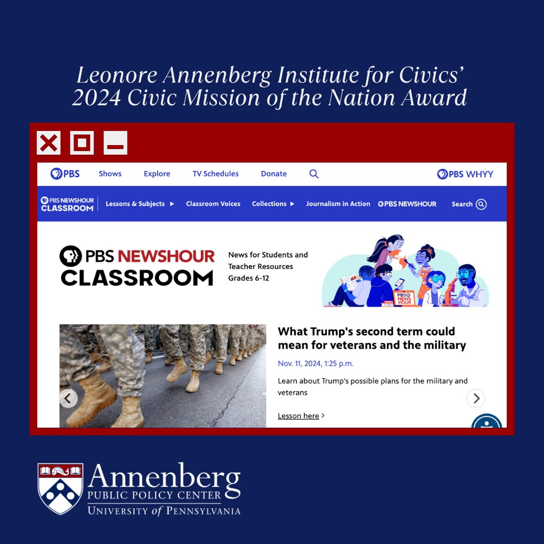 APPC Penn (@appcpenn) on Twitter photo PBS News Hour Classroom (<a href="/NewsHourExtra/">PBS News Classroom</a>) won LAIC's 2024 Civic Mission of the Nation Award, which will provide support to create and publish 32 multimedia resources for adult learners at community colleges. Read more here: bit.ly/48X6qbq. PBS News Hour Classroom (<a href="/NewsHourExtra/">PBS News Classroom</a>) won LAIC's 2024 Civic Mission of the Nation Award, which will provide support to create and publish 32 multimedia resources for adult learners at community colleges. Read more here: bit.ly/48X6qbq.