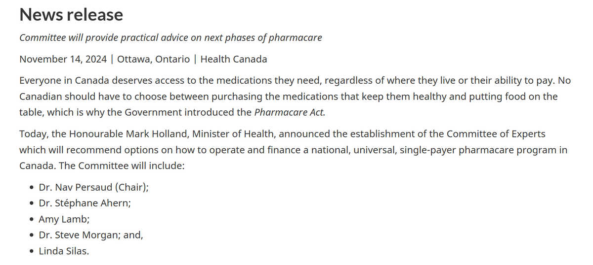 👀"Government of 🇨🇦Canada establishes a Committee of Experts to make recommendations on National #Pharmacare💊"