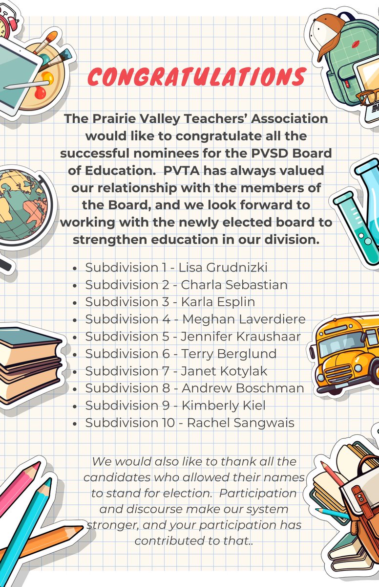 The PVTA would like to congratulate all the successful nominees for the PVSD Board of Education. PVTA has always valued our relationship with the members of the Board, and we look forward to working with the newly elected board to strengthen education in our division.
