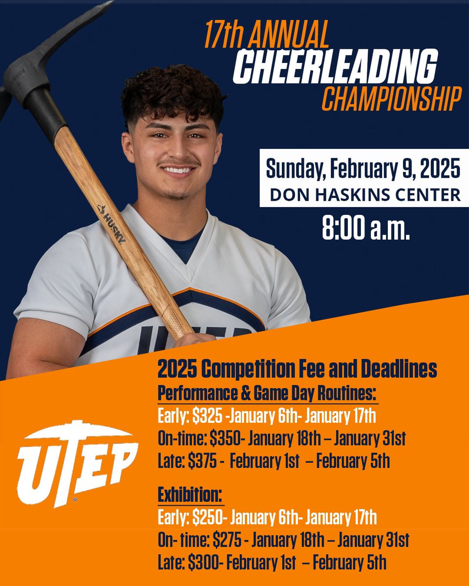 🗣️ TIS’ THE SEASON 🤙🏻

                      🔹UTEP🔹
Cheerleading Championship 
REGISTRATION LINK COMING SOON❗️