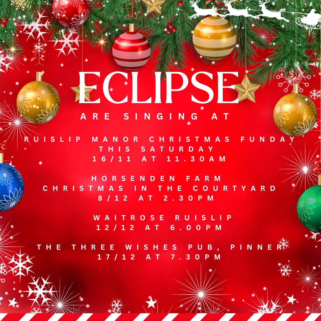 We have our first Christmas performance this Saturday morning at the Ruislip Manor Christmas Funday, with three other local dates coming next month.  We hope to see you at one of them soon.