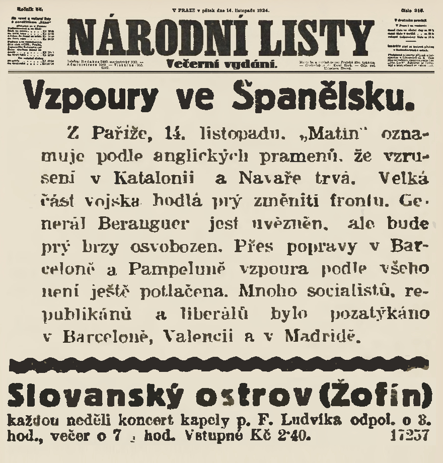 ListyHistoricke's tweet photo. Národní Listy; večerní vydání; 14.11.1924
#CeskeListyHistoricke #Valka #Historie #Pred100lety https://t.co/HOTMDP0ZmT