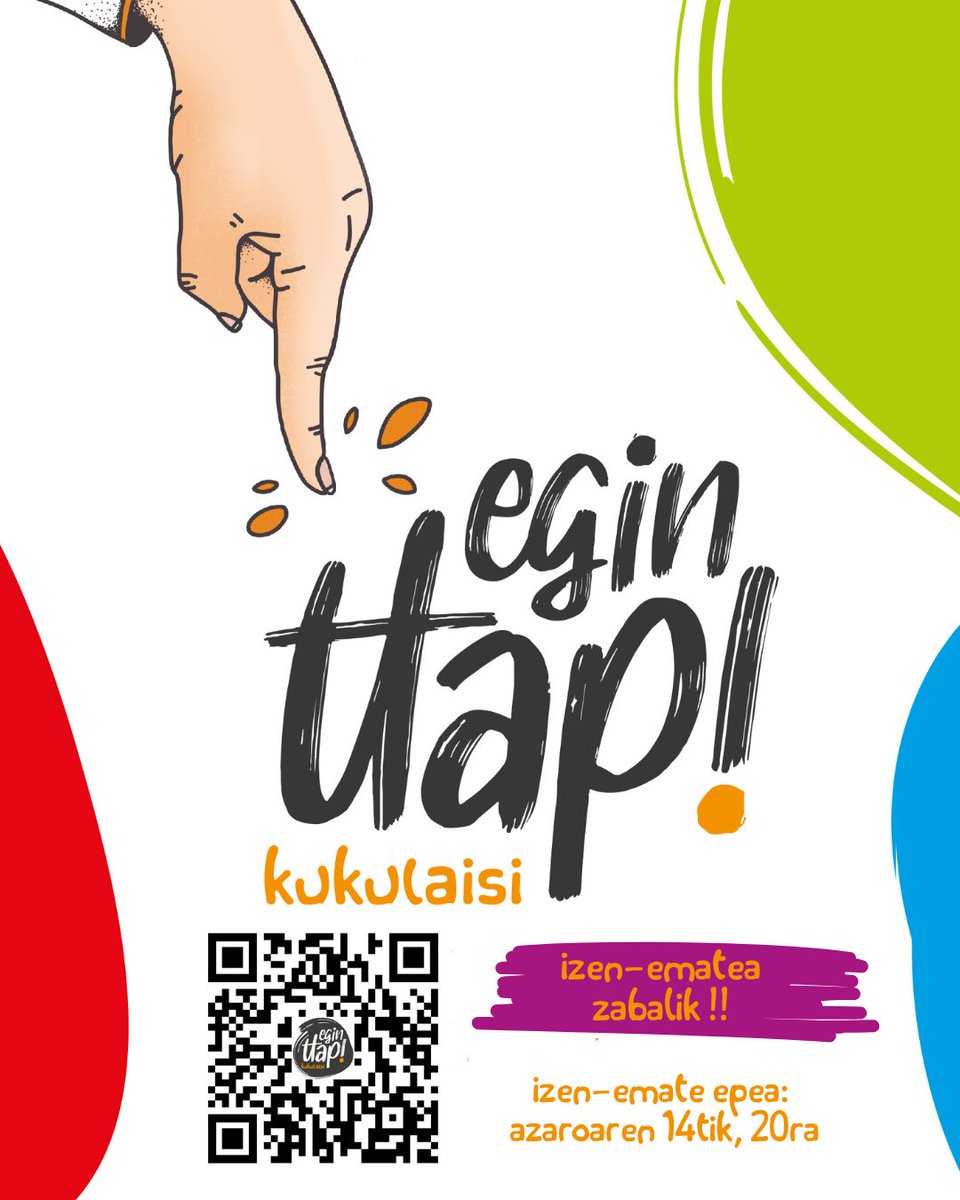 Zabalik da jada IZEN-EMATEA Egin Ttap!-en parte hartzeko !!

🗓️ Azaroaren 20ra arte duzue

📝 Eskaneatu irudian aurkituko duzuen QRa edo jarraitu ondorengo helbidea: eginttap.eus

Ez galdu aukera !! #eginttap