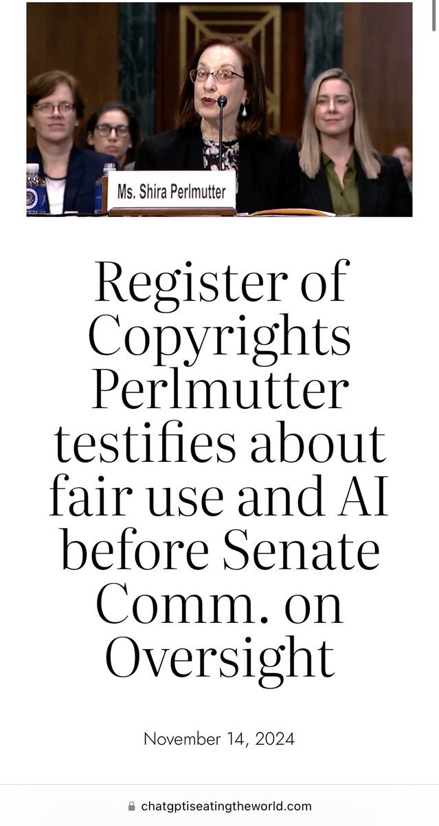 edleeprof's tweet photo. ICYM what Register of Copyrights Shira Perlmutter said about fair use and AI training, here’s a transcript in the link below ⬇️ 

https://t.co/mm4dEuSiPI https://t.co/xgqVZtTzmc