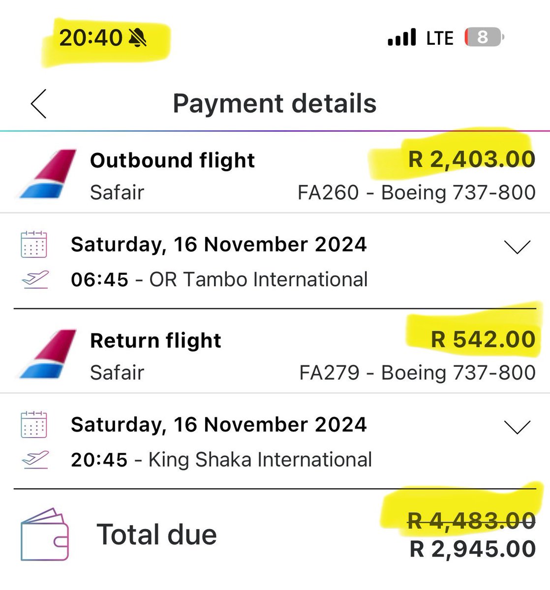 Empress_MK's tweet photo. @Vitality_SA @Discovery_SA please explain why your fair before discount is more than DOUBLE that of @FlySafair .. screenshots literally taken seconds apart. https://t.co/FxXiK3lkBU