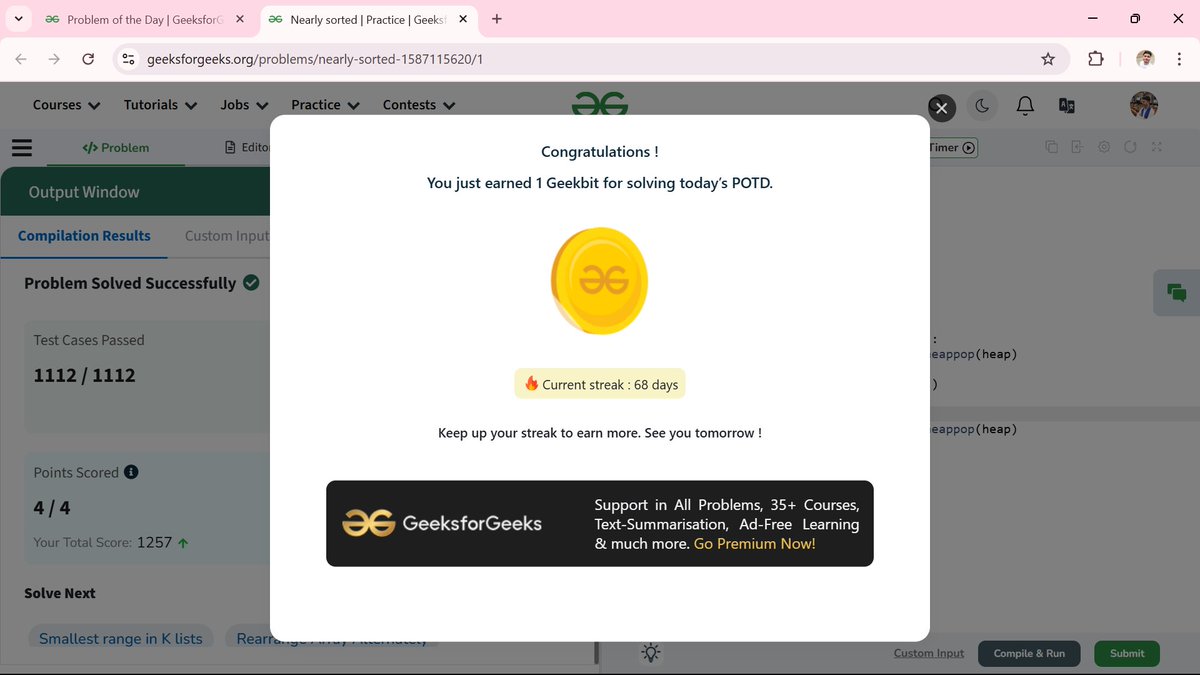 iamshyamgoyal's tweet photo. ๐๏ธ Day 73 of #100DaysOfCode
#POTD
โ
2064. Minimized Maximum of Products Distributed to Any Store (#LeetCode)
โ
Nearly sorted (#GFG)
#CodingJourney #LearnInPublic #DSA #TechTwitter #CodeNewbies #100DaysOfCodeChallenge #LinkedListMastery #AlgorithmPractice https://t.co/1KtSAFCHAr