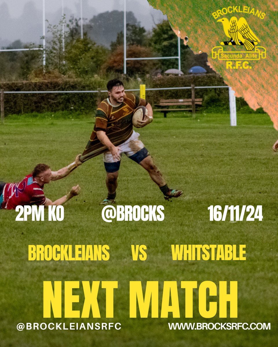 This weekend, Brocks are at home against a strong Whitstable side!

We look to continue our good form and to build on the momentum we have made over the past few weeks!

We hope to see plenty of support down at the bunker to cheer the lads on!

#brocksrfc