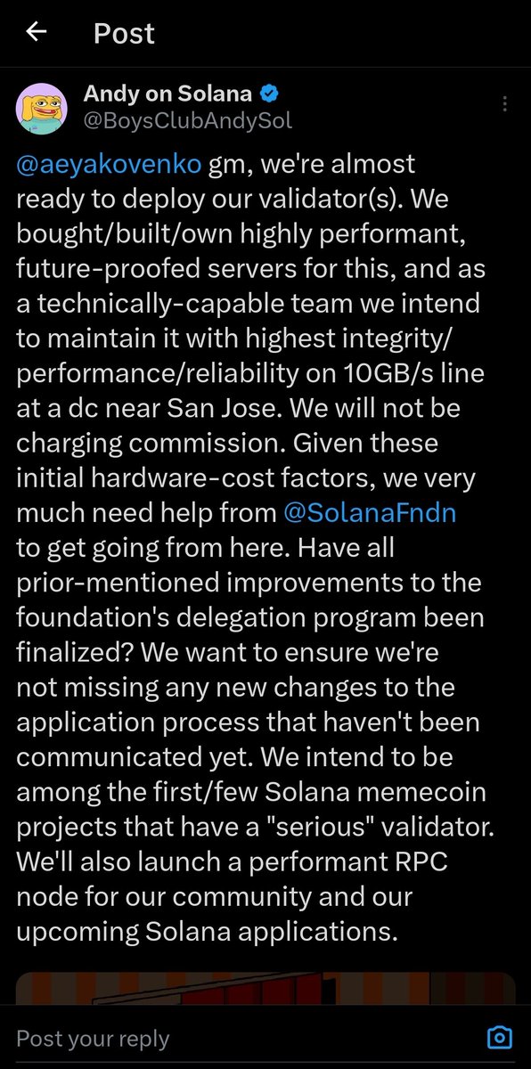 <a href="/AJ__912/">AJM</a> <a href="/Kasumi152_ai/">Kasumi 152 - AI</a> Think about it....

$ANDY <a href="/BoysClubAndySol/">Andy on Solana</a> been around for almost 11 months, only getting stronger

Community full of conviction and passion. 

And now this? Almost ready to deploy 👀👀