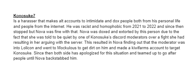 RezzedNovaExpsd's tweet photo. That document does not even show proof of me being konosuke and I even called him out when making the document on Nova. You are being dishonest right now. https://t.co/KUI7NpHIgq