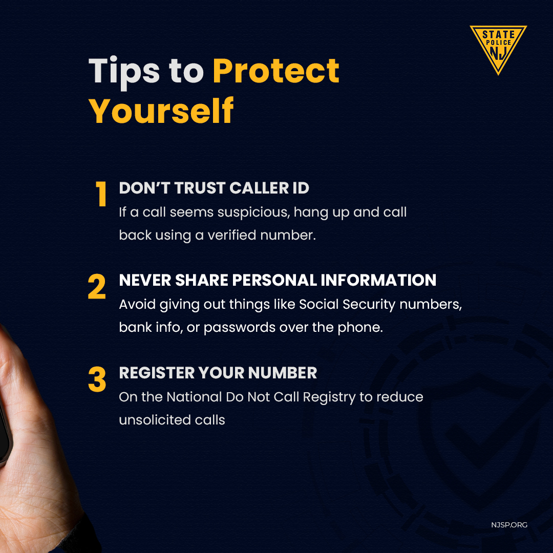 NJSP's tweet image. With the holiday season approaching, we encourage everyone to remain alert to the risk of spoofing calls.