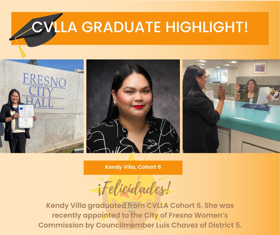 CVLLAcademy's tweet photo. 🎉 Huge congratulations to Kendy Villa, CVLLA Cohort 6 graduate, on her appointment to the City of Fresno Women's Commission by Councilmember Luis Chavez of District 5! 🌟
#LatinaLeadership #CommunityChampion #CVLLA #RepresentationMatters https://t.co/2HkpPv0QbK