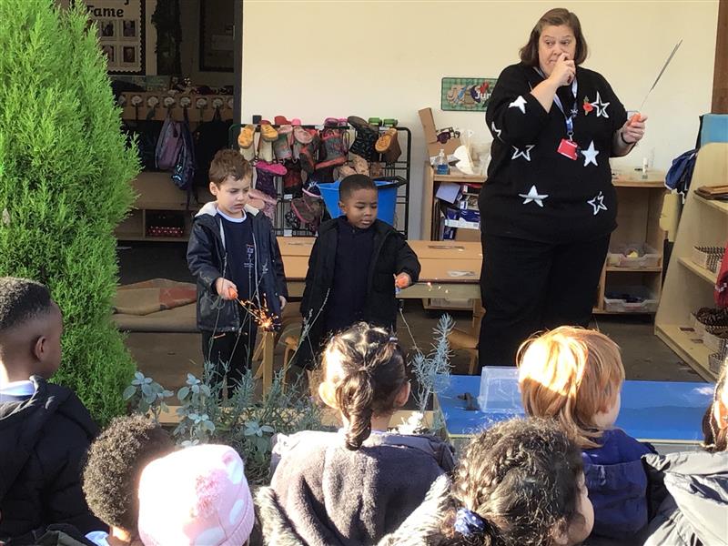 The Peacocks and Flamingos have been finding out about what festivals are celebrated and why. The children all had a go at holding and drawing patterns with a sparkler as part of our learning about Guy Fawkes.